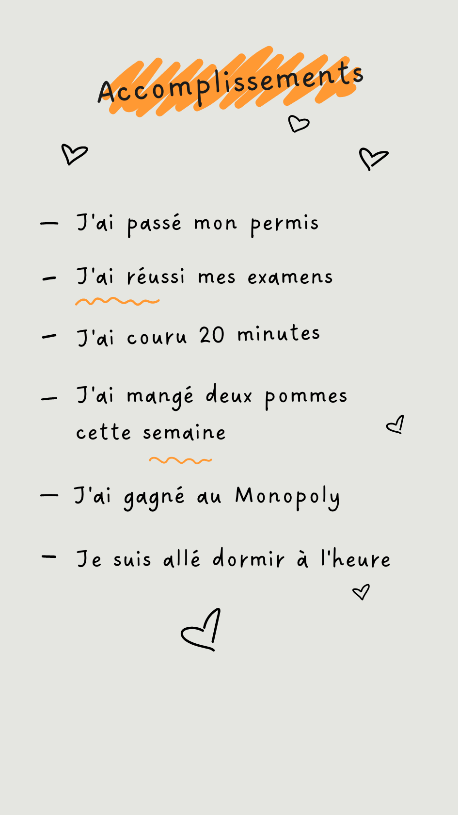Liste de mes accomplissements
